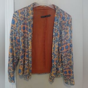 Zara Basic Orange Sequin Mid Length Blazer